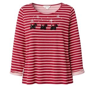CJ Banks Festive Cottagecore Stripe Top Women 2X Holiday Cozy Chic Grandma Chic
